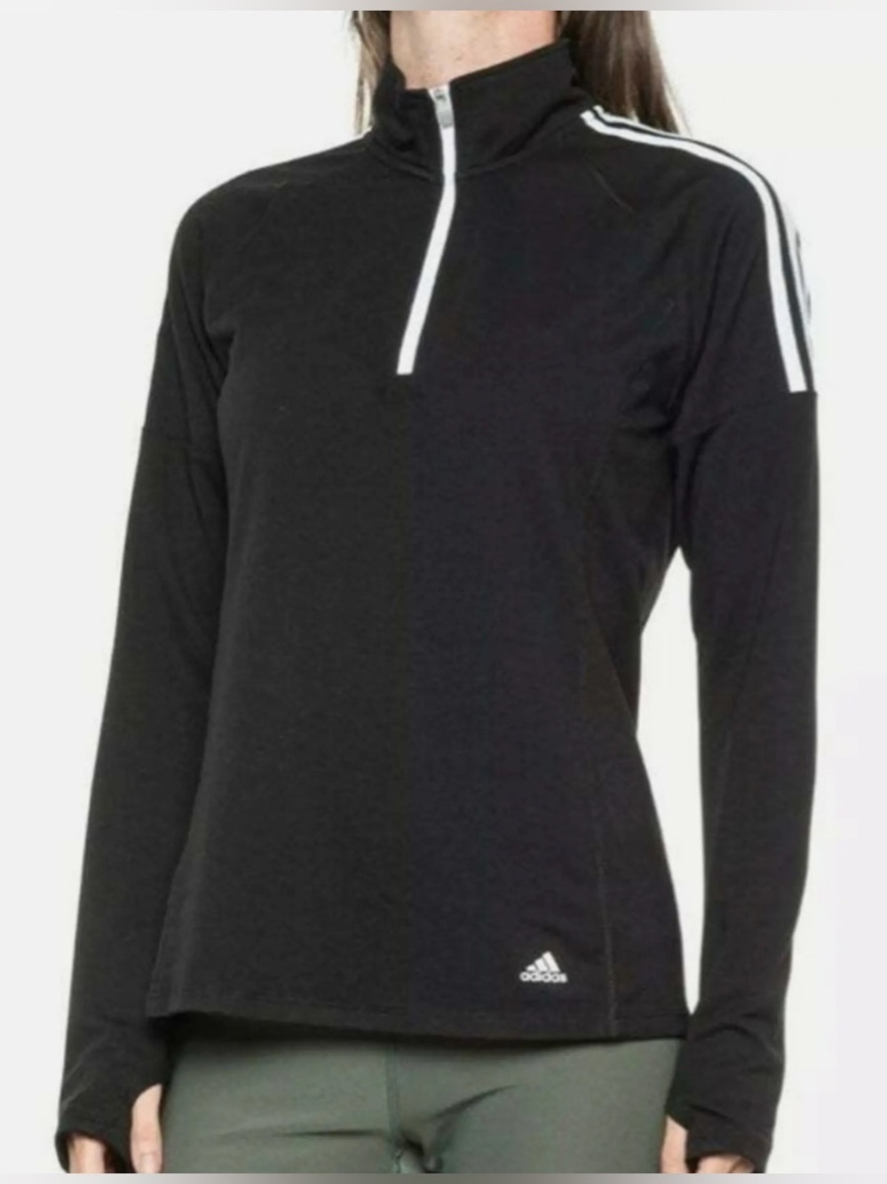adidas Black Quarter Zip Golf Pullover with White Stripes Size-Small Athleisure